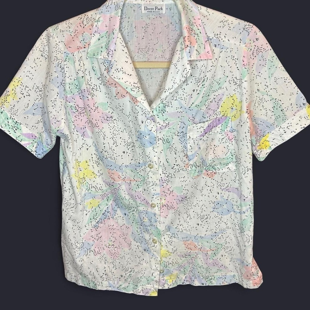 VTG  Confetti + Pastel Florals Button-Up – USA Made – Small